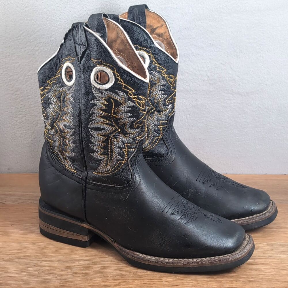 Old Corral Women's 9 25.5 Western Boots Black Leather Floral Embroidery Mexico